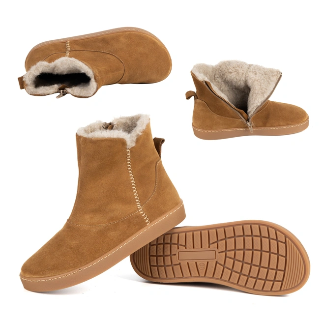 Damskie botki skórzane barefoot Marisol z wełną merino - kolor rudy